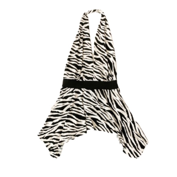 💎Black And White Zebra Striped Scarf Halter Top - Picture 1 of 4